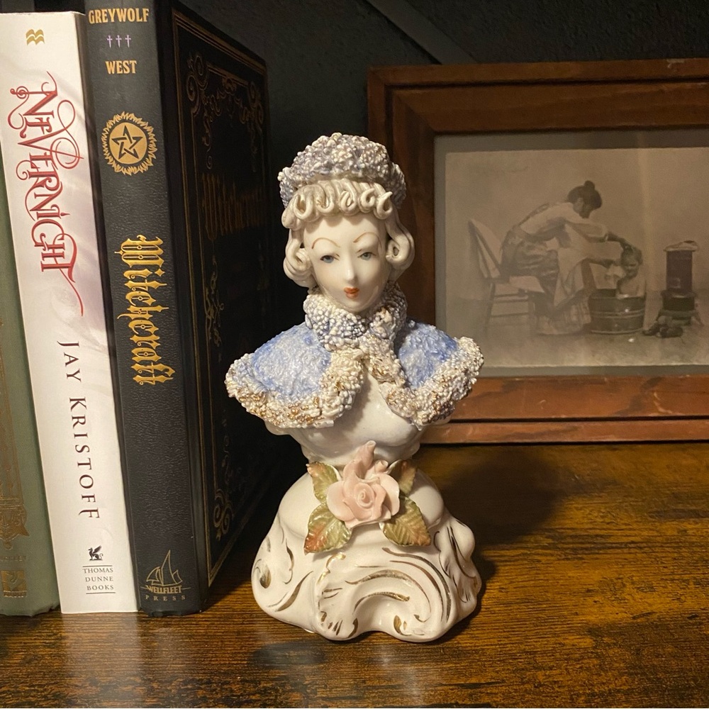 Vintage Porcelain Lady Figurine with Blue Dress